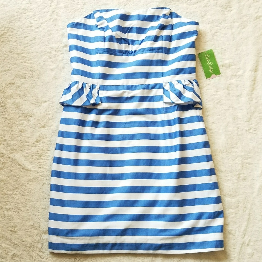 Lilly Pulitzer Maybell Striped Peplum Dress sz 10 - Picture 2 of 5